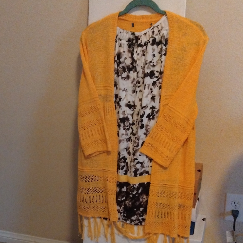 Yellow Open-Front Knit Sweater